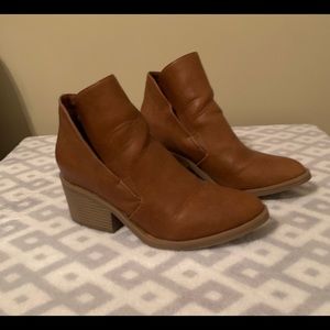 Brown Faux Leather Ankle Boots